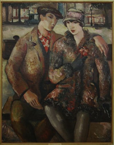 Sava Šumanović, Pariska ljubav (mladi par na klupi u gradu, 1927, ulje na platnu, 81x100 cm, Galerija slika 