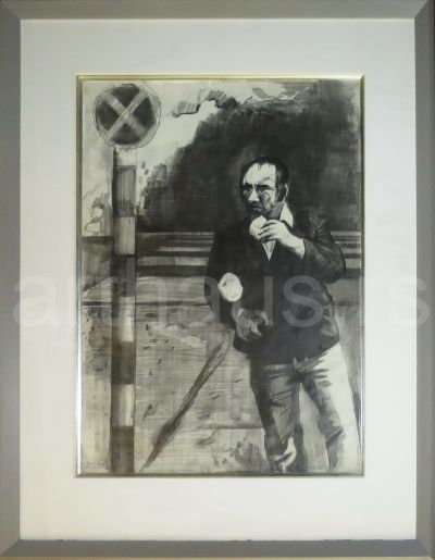 Miodrag Mića Popović, Gvozden, 1970ih, ugljen i olovka na papiru, 70x50 cm