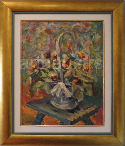 Milenko Šerban, Kotarica sa cvećem, 1950, ulje na panelu, 65x50 cm