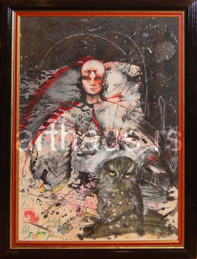Olja Ivanjicki, Mudrost anđela,1980ih, rukom dorađena grafika, 55/87, 100x70 cm